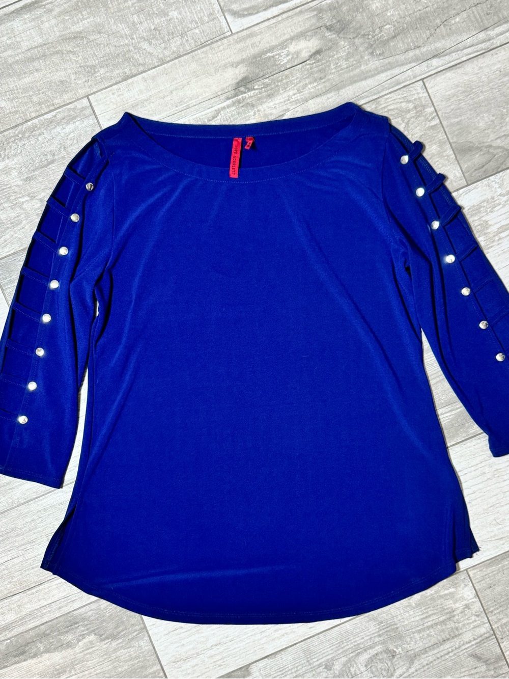 Women’s Royal Blue Silver Accent 3/4 Sleeve Polyester Spandex Blouse Size Medium